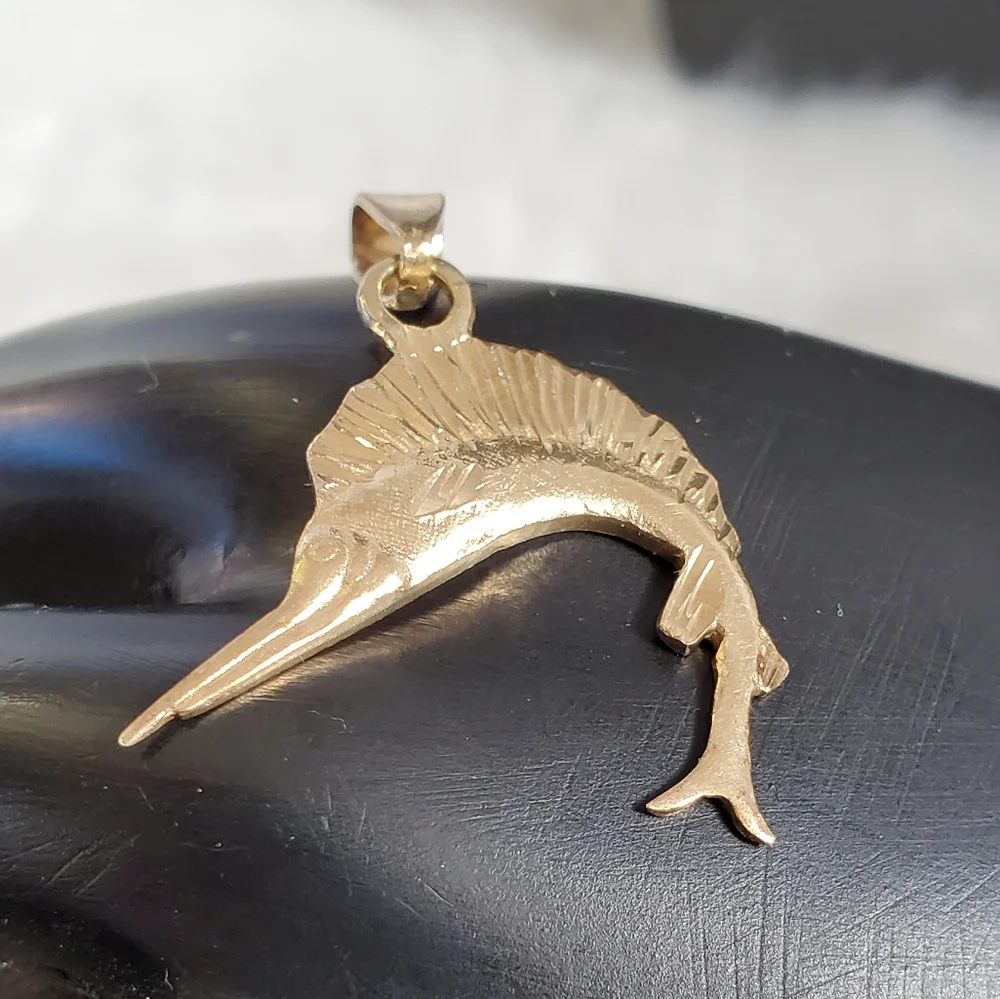 Nautical 14K Gold Fish Sail Fish Fisherman Fishing Pendant